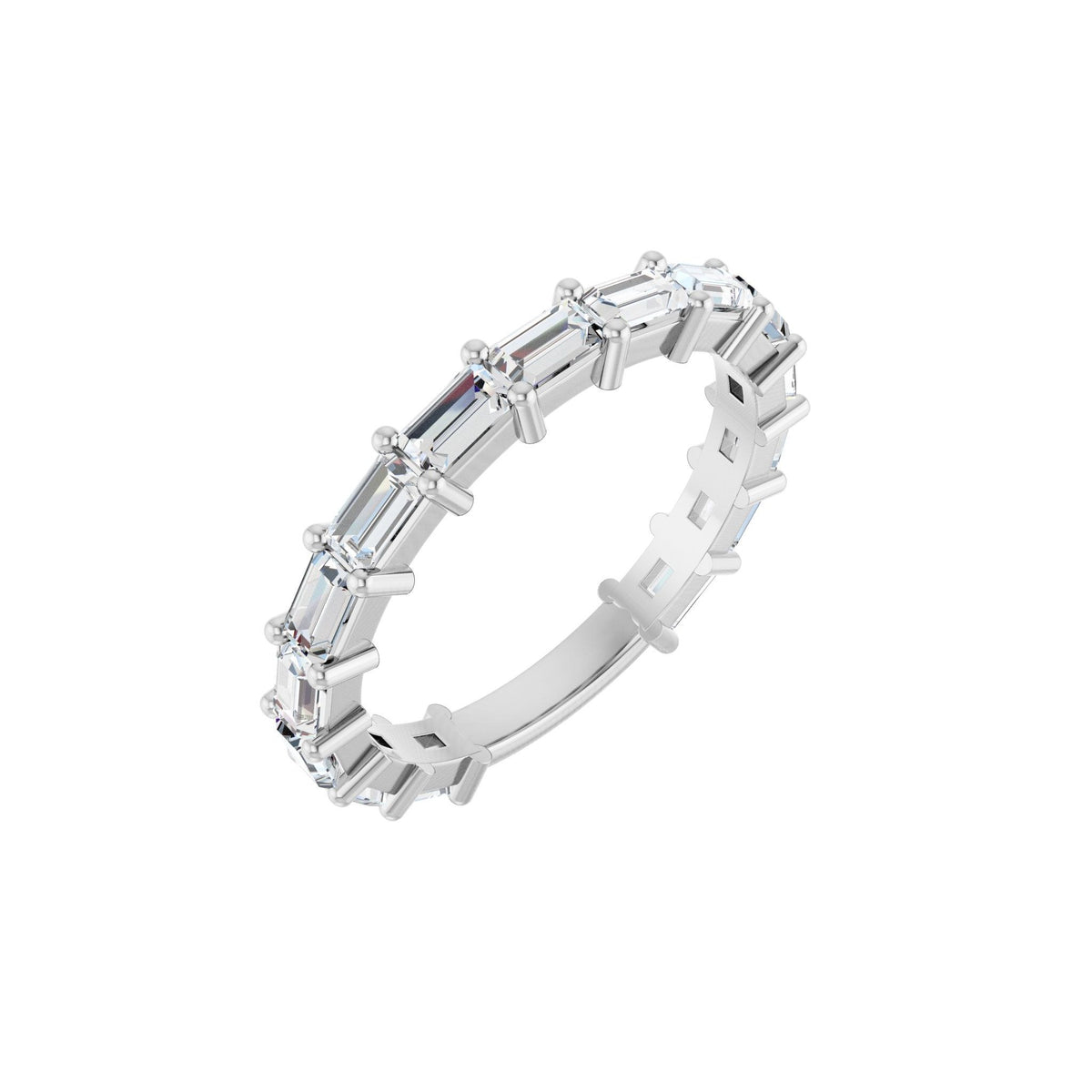 Diamond Shared-Prong Anniversary Band in 14K Gold or Platinum, Straight Baguette Diamonds - Platinum