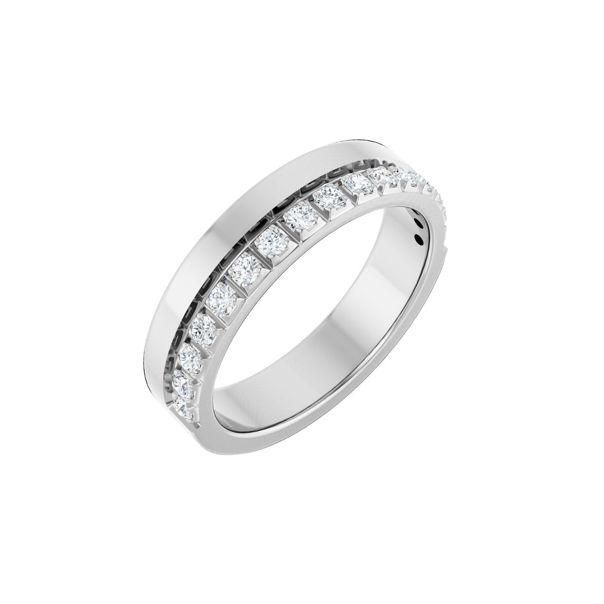 Diamond Single Sided Stepped-Edge Anniversary Band in 14K Gold - 14K White Gold