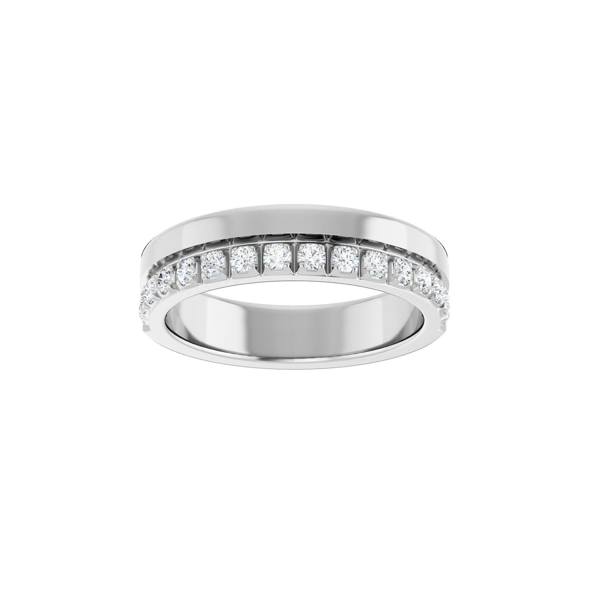 Diamond Single Sided Stepped-Edge Anniversary Band in 14K Gold - 14K White Gold