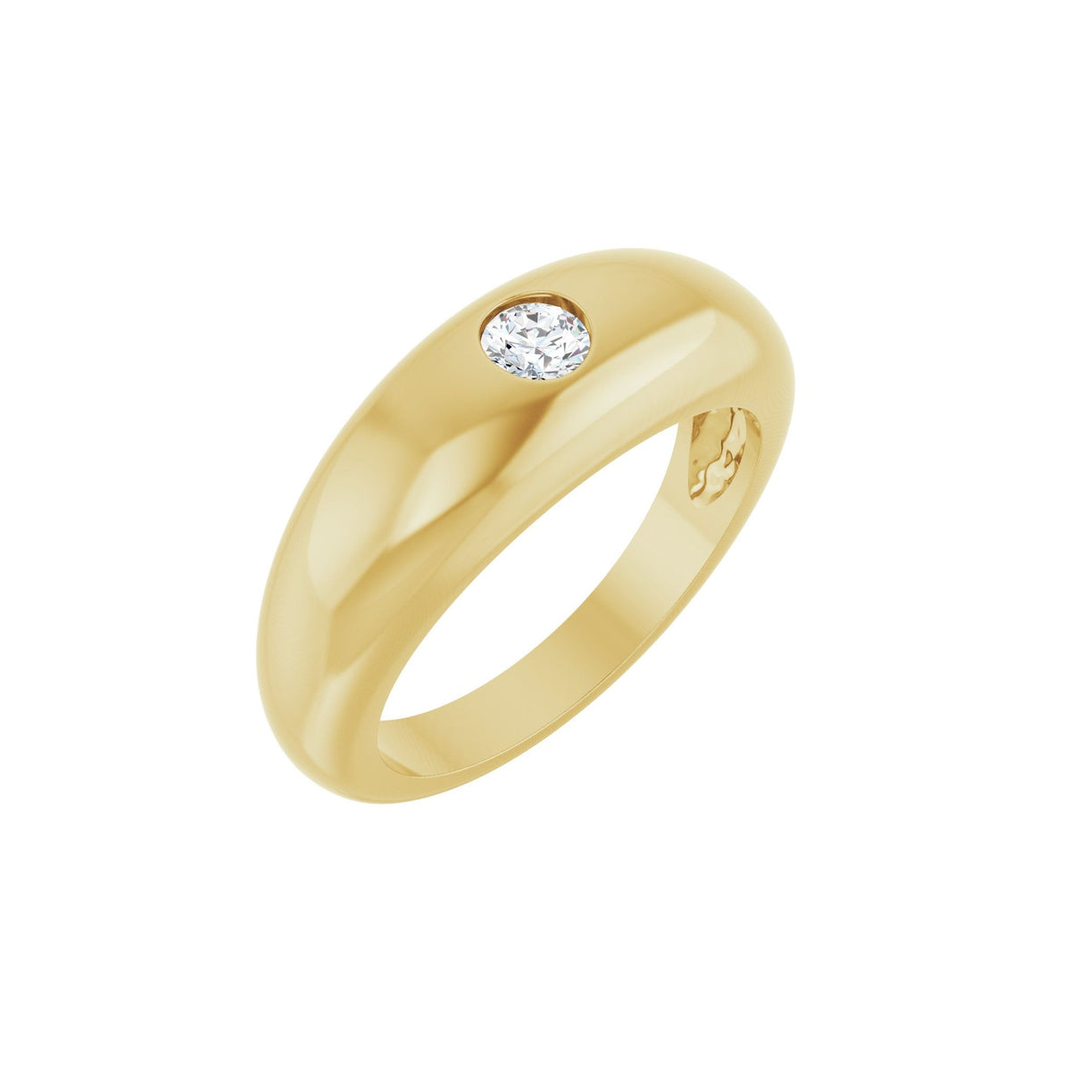 Diamond Solitaire Dome Ring in 14K Gold or Platinum - 14K Yellow Gold