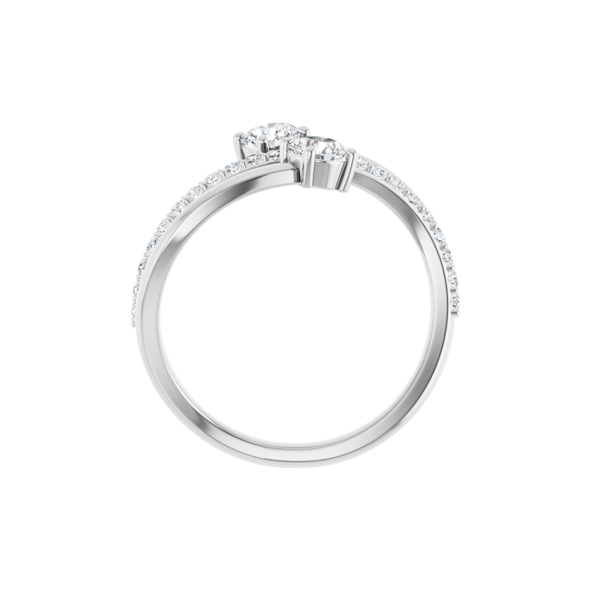 Diamond Two-Stone Bypass Ring in 14K Gold - 14K White Gold