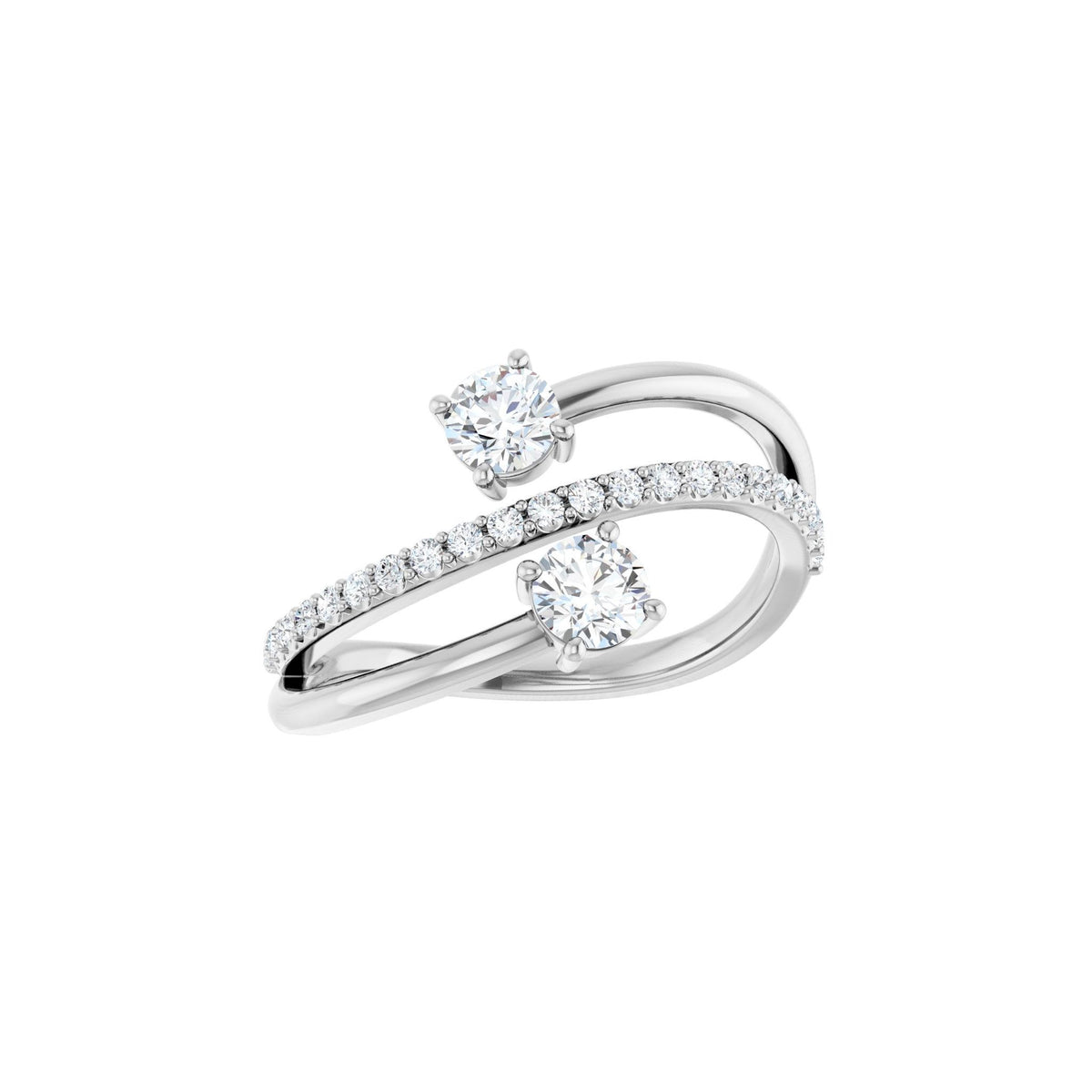 Diamond Two-Stone Bypass Ring in 14K Gold - 14K White Gold