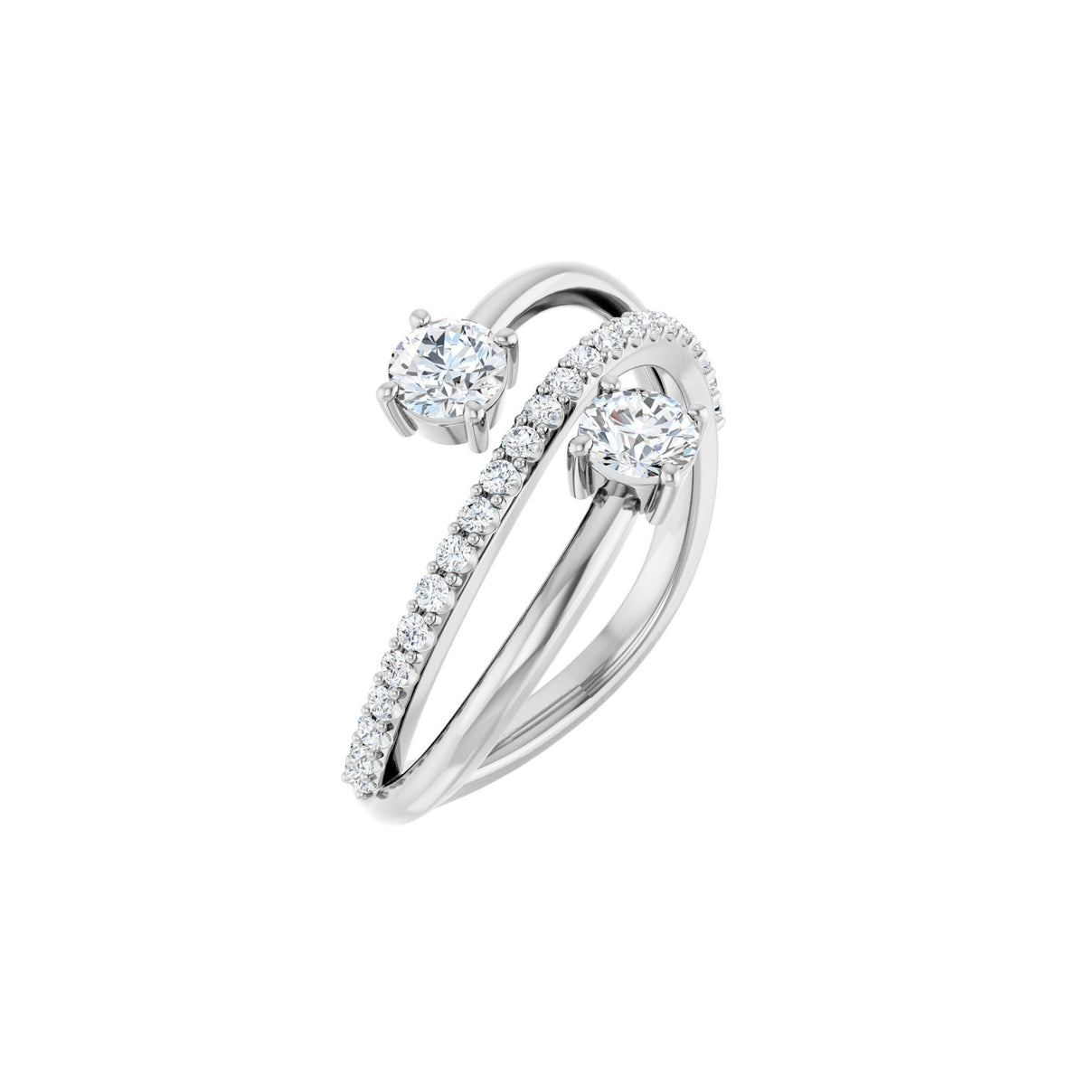 Diamond Two-Stone Bypass Ring in 14K Gold - 14K White Gold