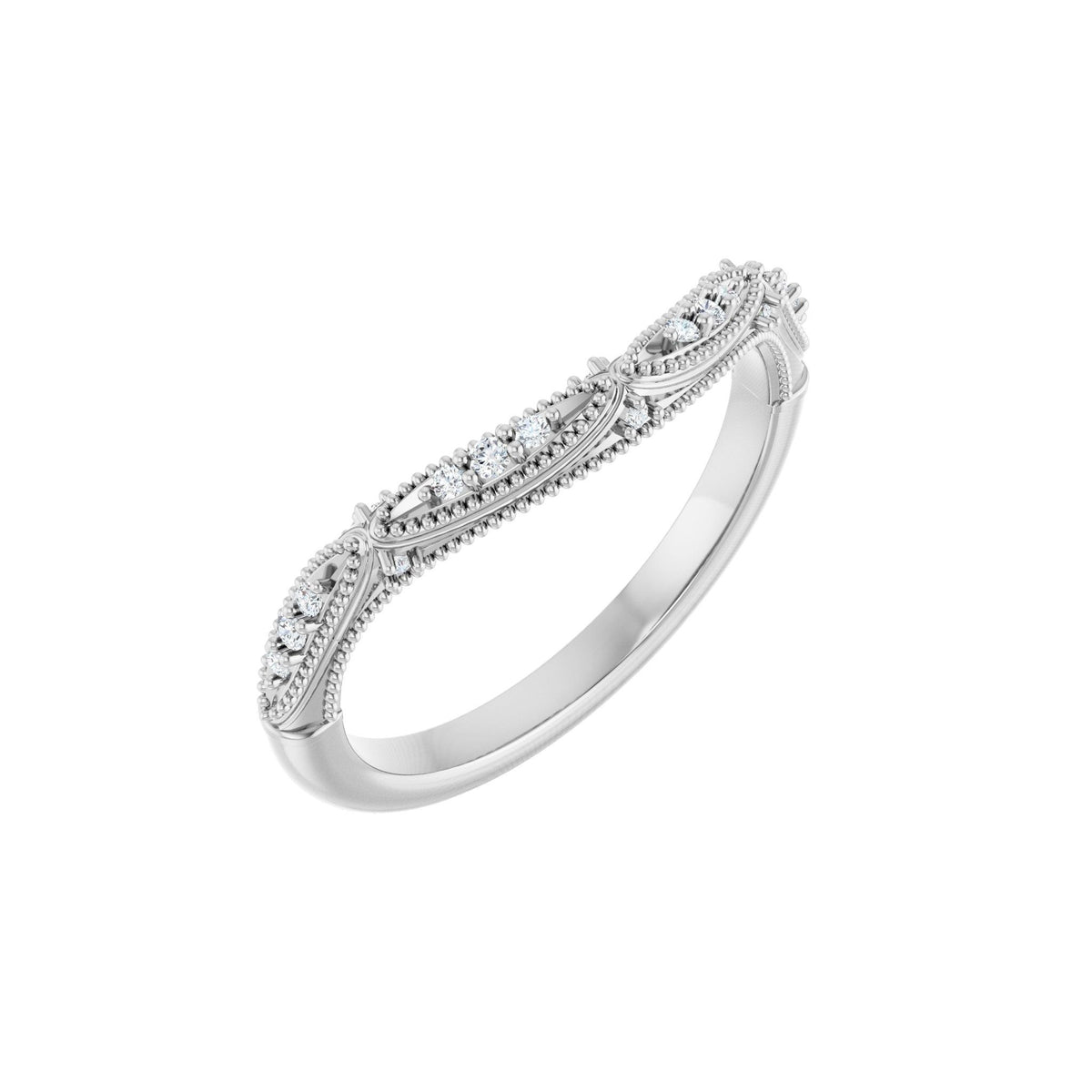 Diamond Vintage-Inspired Contour Band in 14K Gold - 14K White Gold