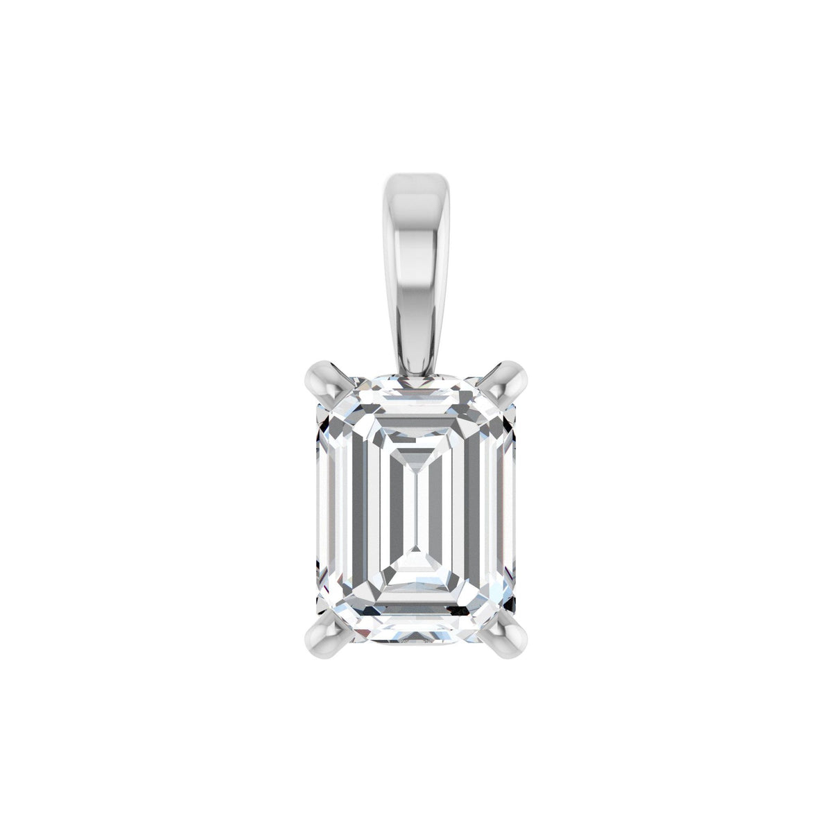 Emerald Diamond 4-Prong Solitaire Pendant in 14K Gold - 14K White Gold