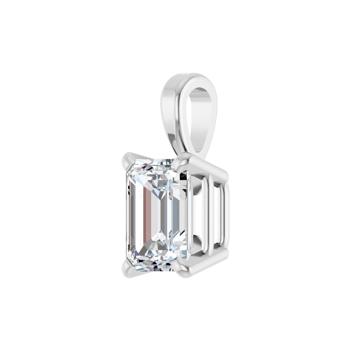 Emerald Diamond 4-Prong Solitaire Pendant in 14K Gold - 14K White Gold