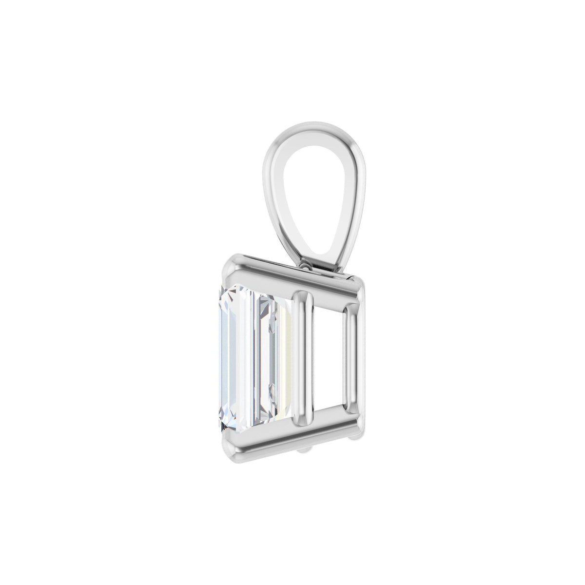 Emerald Diamond 4-Prong Solitaire Pendant in 14K Gold - 14K White Gold