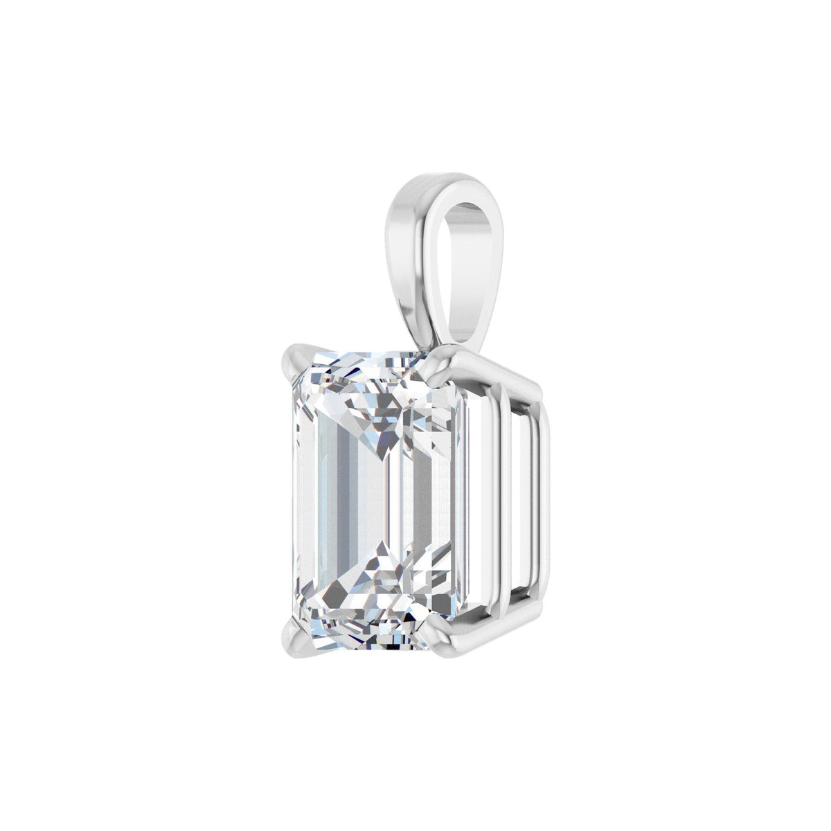 Emerald Diamond 4-Prong Solitaire Pendant in 14K Gold - 14K White Gold