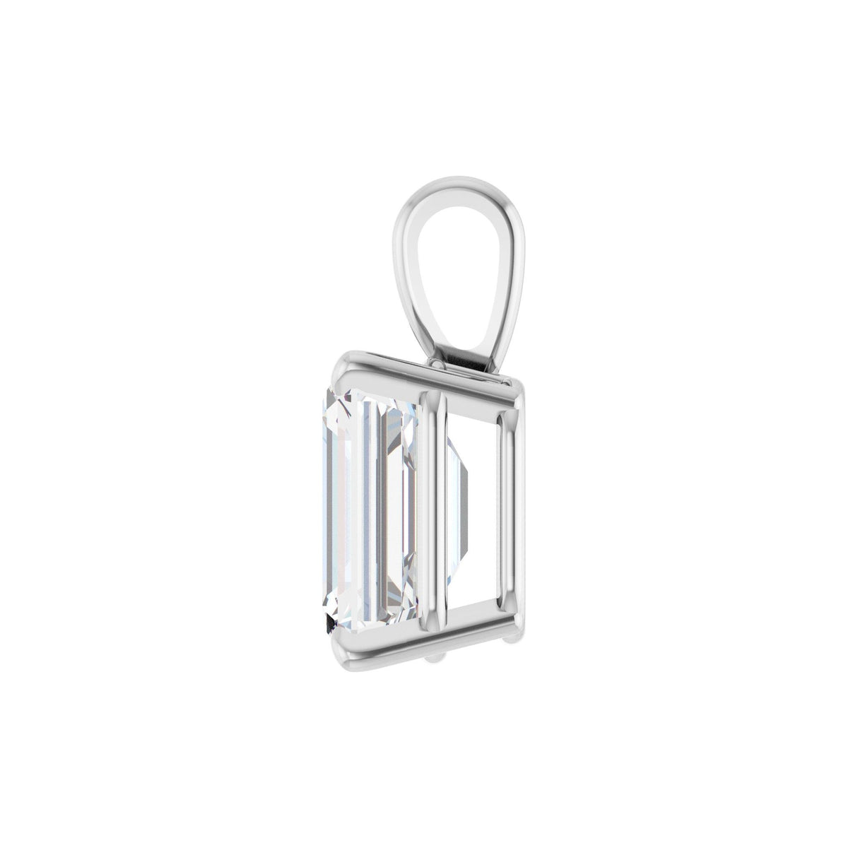 Emerald Diamond 4-Prong Solitaire Pendant in 14K Gold - 14K White Gold