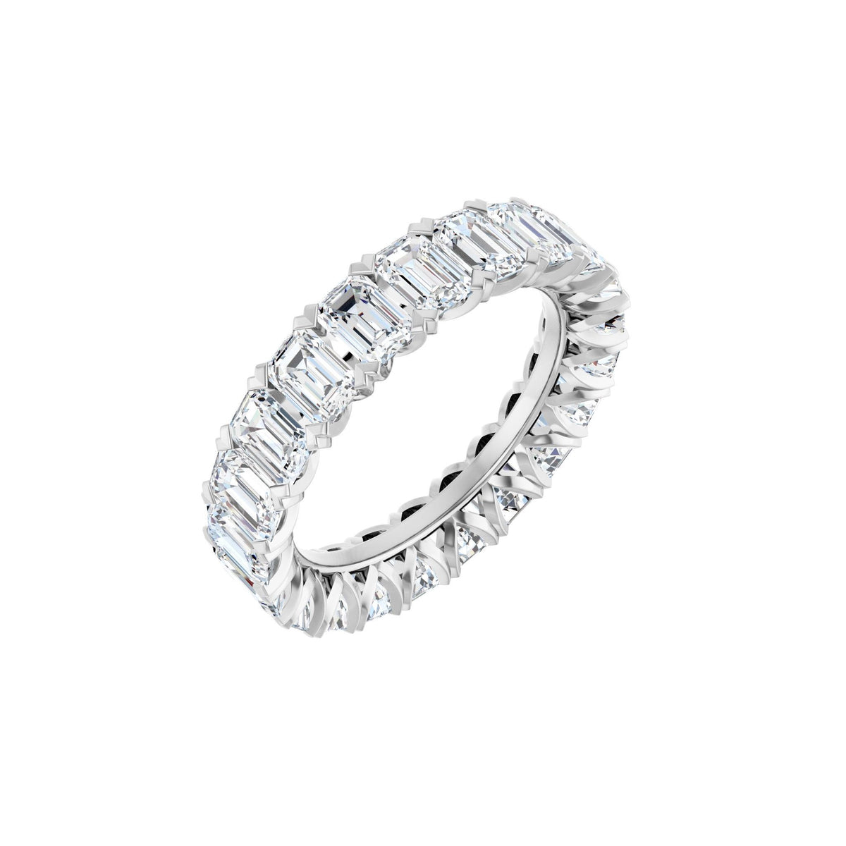 Emerald Lab-Grown Diamond Low Profile V-Prong Eternity Band in 14K Gold - 14K White Gold