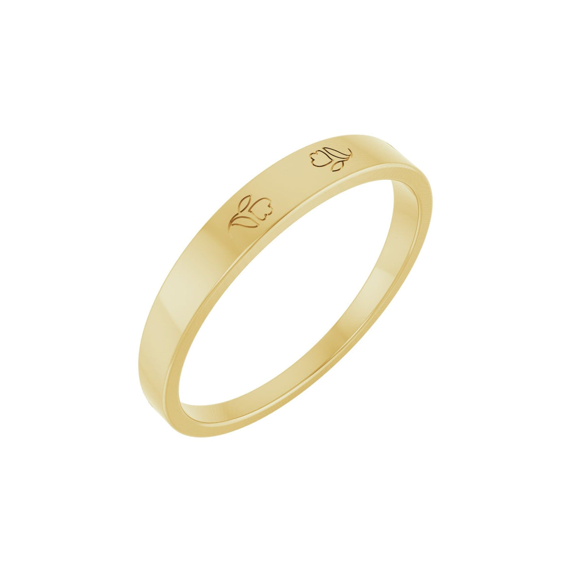Engravable Floral Stackable Ring in 14K Gold - 14K Yellow Gold