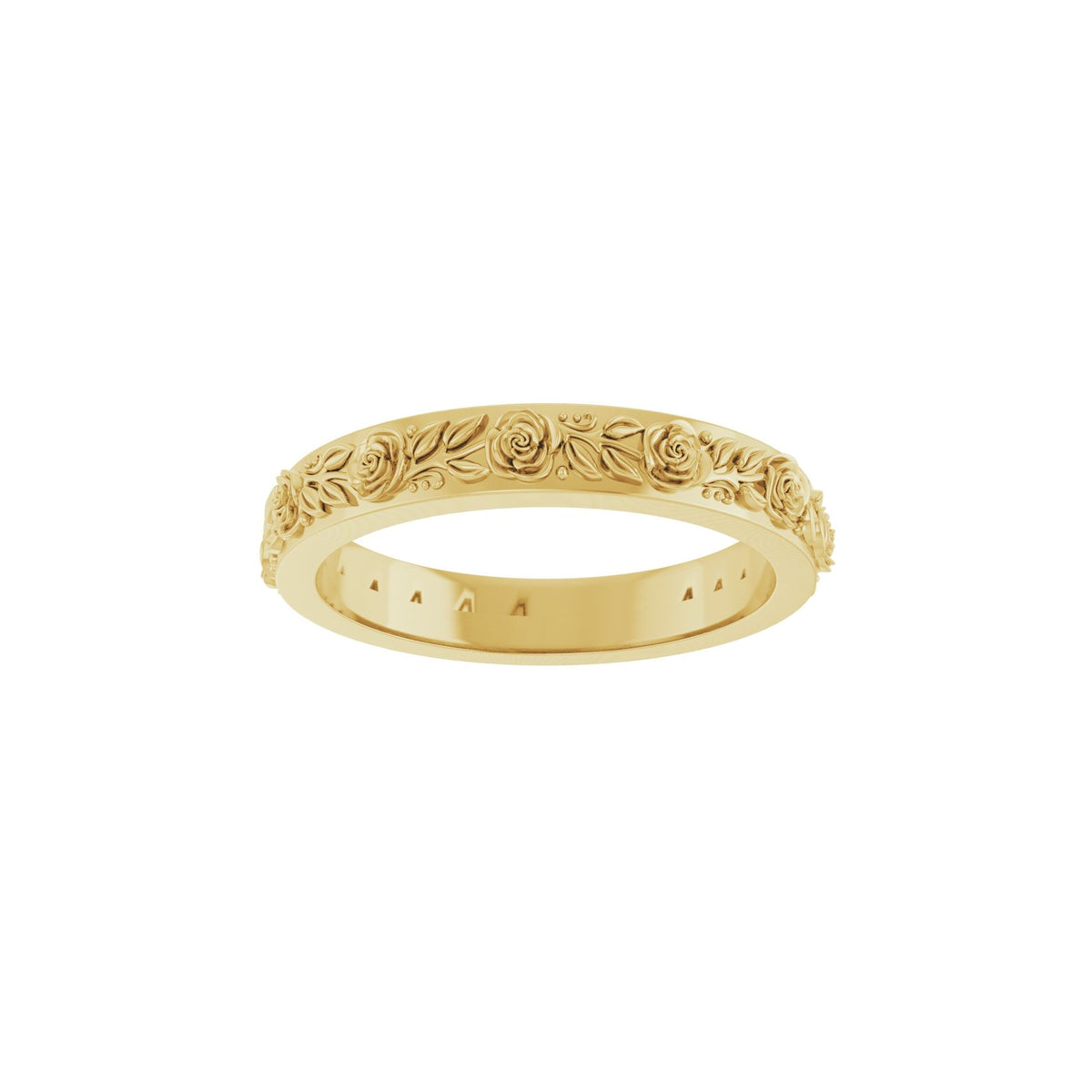 Floral Flat Band in 14K Gold, 2.7 mm-3.4 mm - 14K Yellow Gold