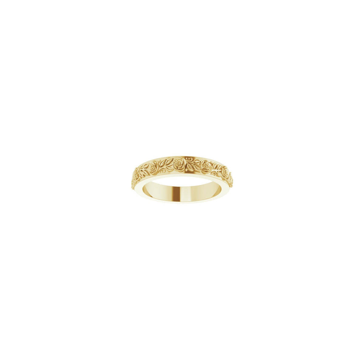 Floral Flat Band in 14K Gold, 2.7 mm-3.4 mm - 14K Yellow Gold