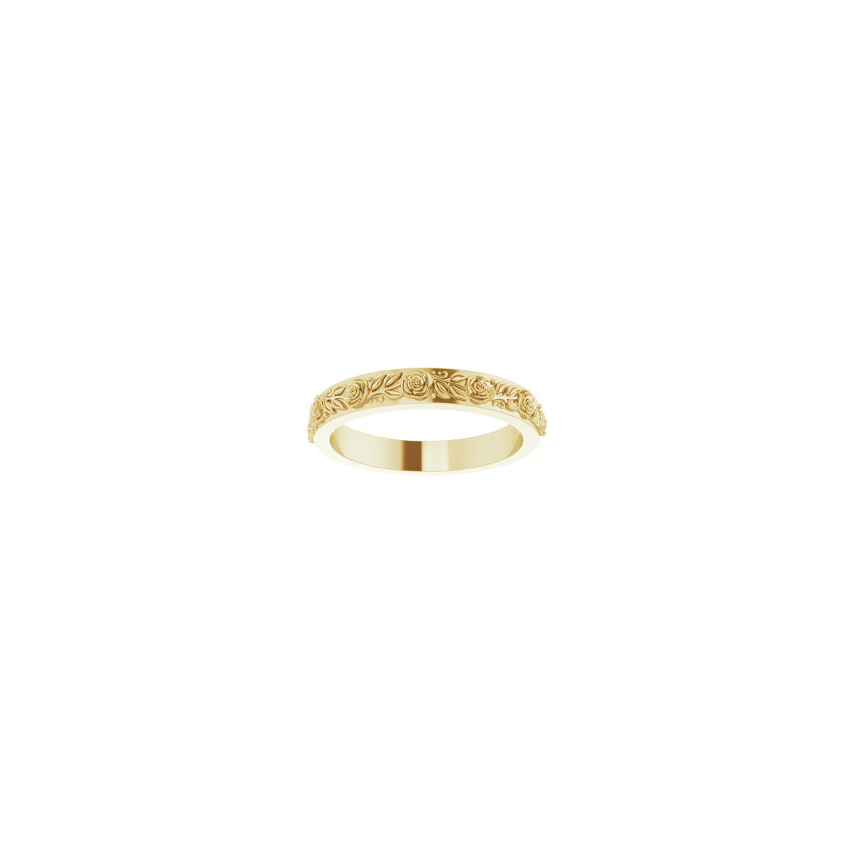 Floral Flat Band in 14K Gold, 2.7 mm-3.4 mm - 14K Yellow Gold