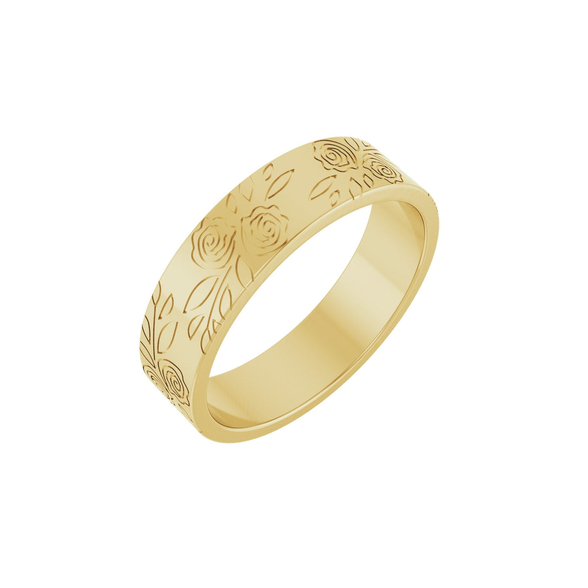 Floral Flat Band in 14K Gold, 3 mm-6 mm - 14K Yellow Gold