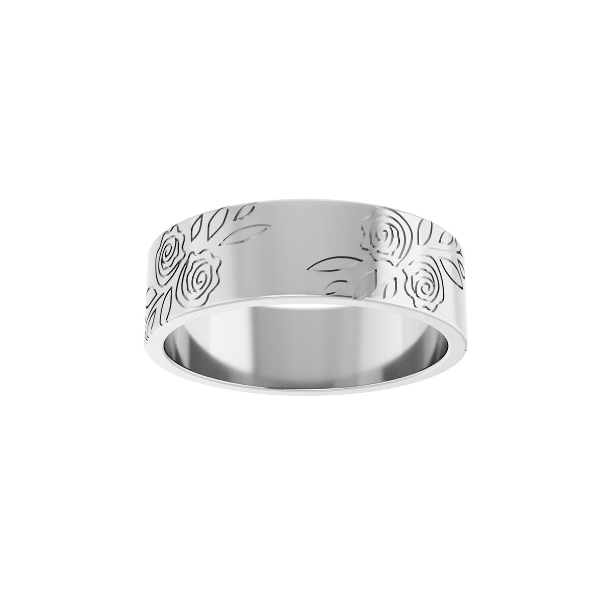 Floral Flat Band in 14K Gold, 3 mm-6 mm - 14K White Gold