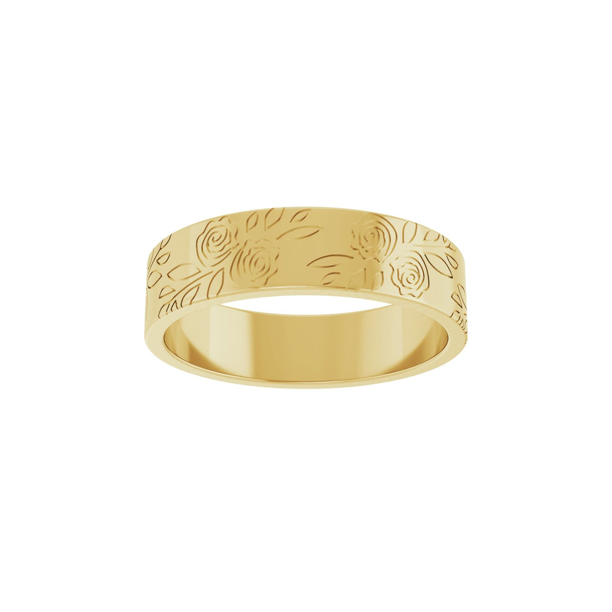 Floral Flat Band in 14K Gold, 3 mm-6 mm - 14K Yellow Gold