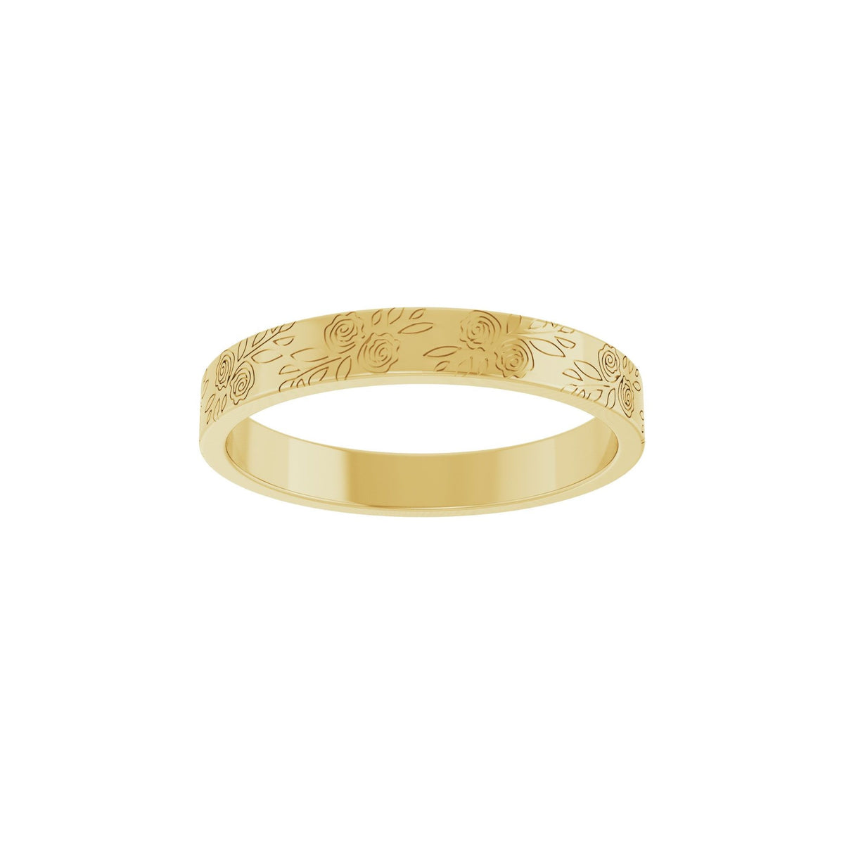 Floral Flat Band in 14K Gold, 3 mm-6 mm - 14K Yellow Gold