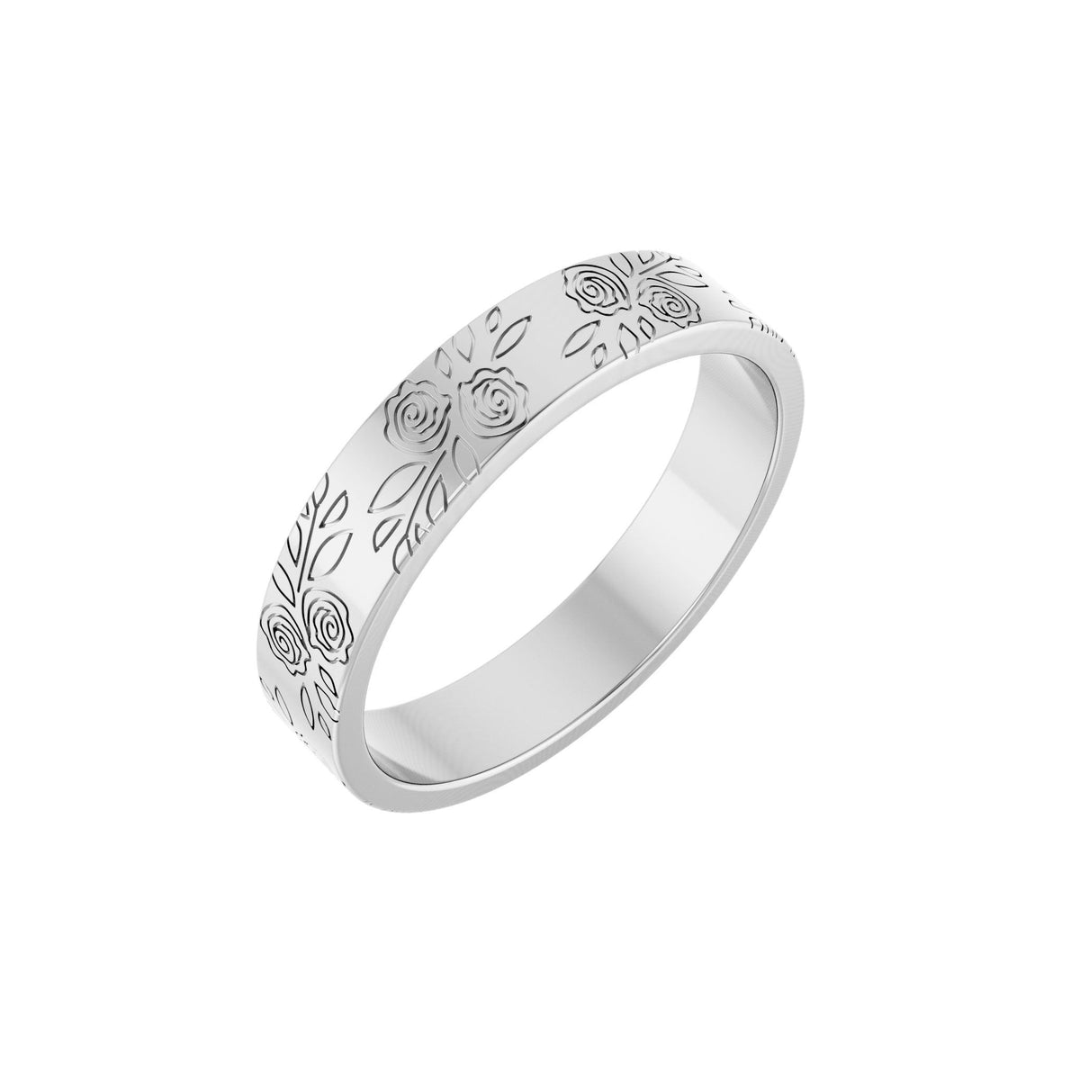 Floral Flat Band in 14K Gold, 3 mm-6 mm - 14K White Gold