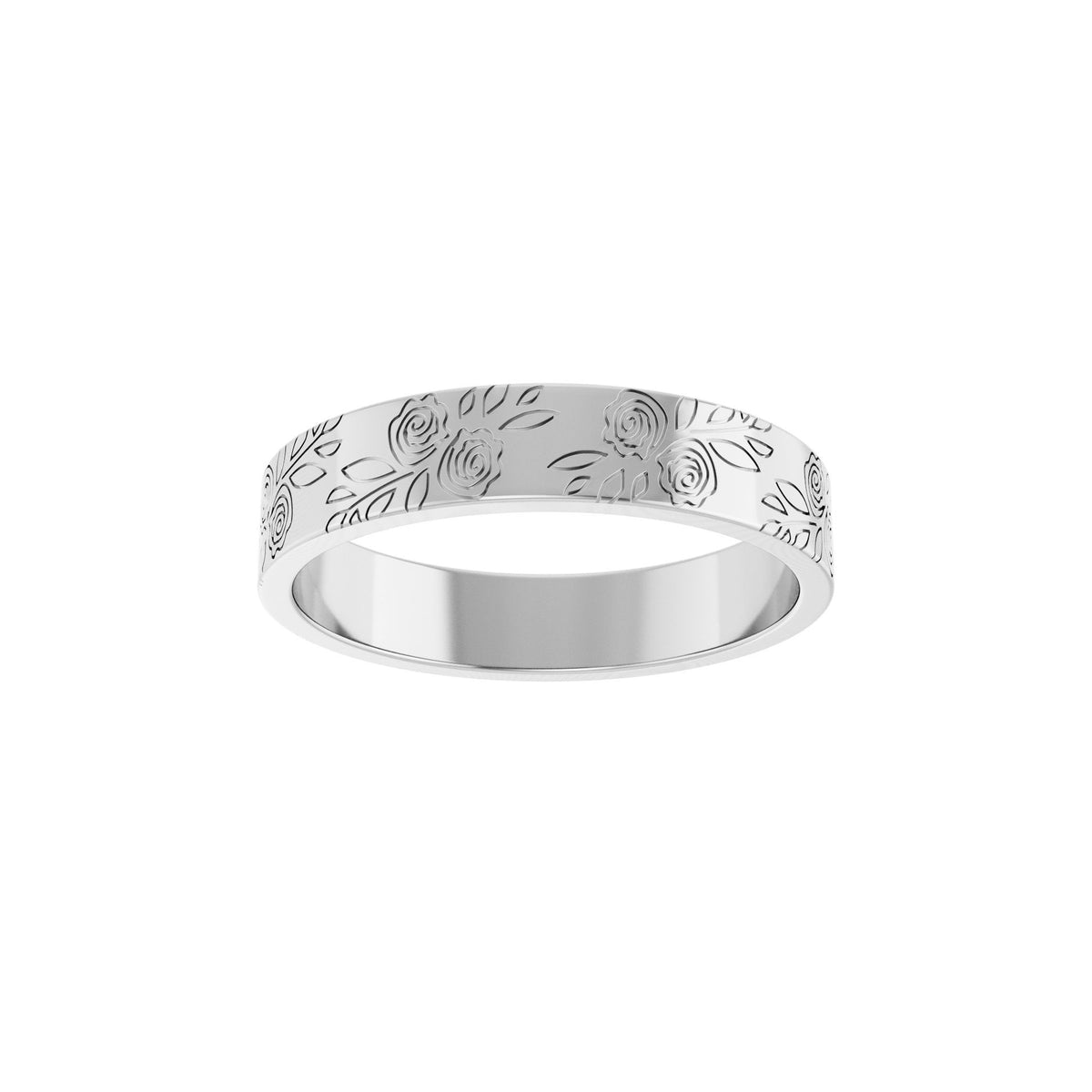 Floral Flat Band in 14K Gold, 3 mm-6 mm - 14K White Gold