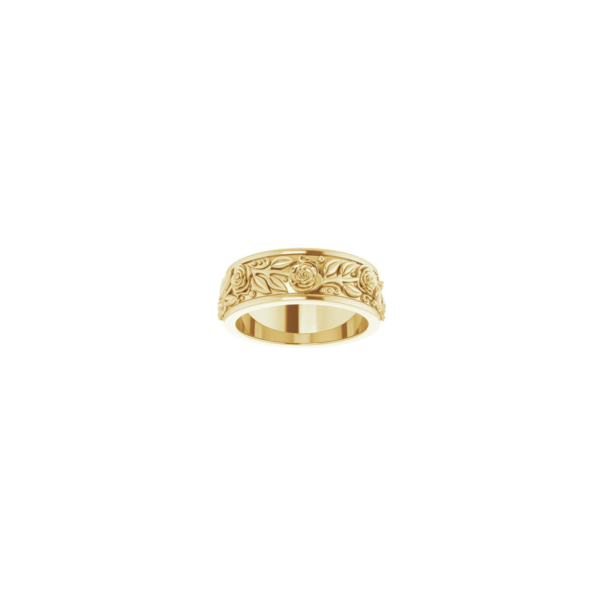 Floral Flat Band in 14K Gold, 7 mm - 14K Yellow Gold
