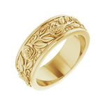 Floral Flat Band in 14K Gold, 7 mm