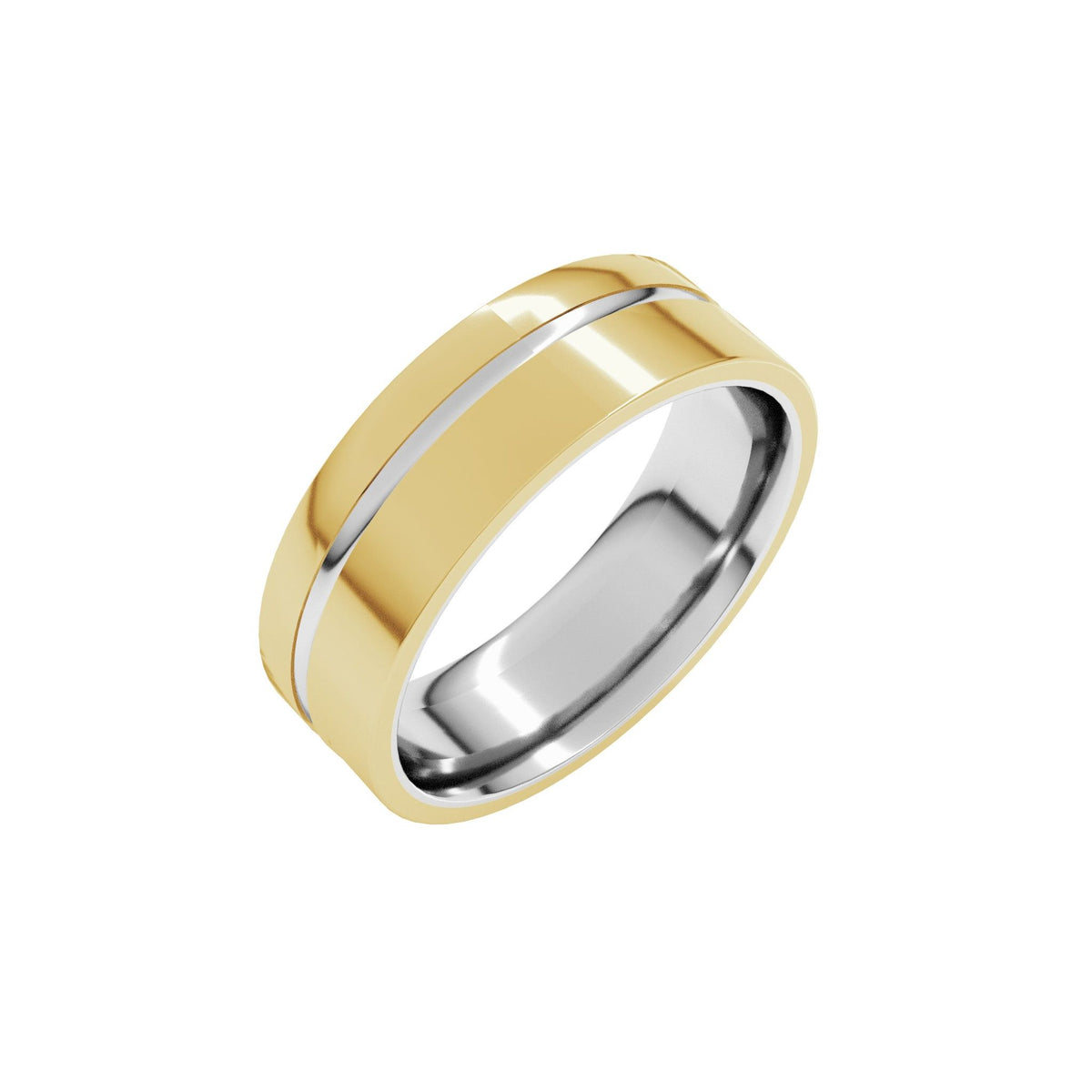 Grooved Comfort-Fit Flat Band in 14K Gold - 14K Two-Tone Gold
