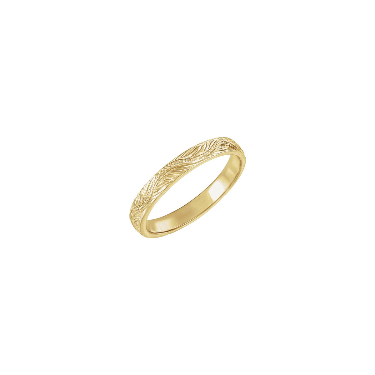 Hand-Engraved Vintage-Inspired Flat Band in 14K Gold - 14K Yellow Gold