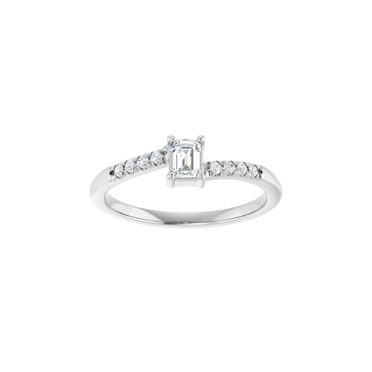 Lab-Grown Diamond Accented Bypass Ring in 14K Gold - 14K White Gold