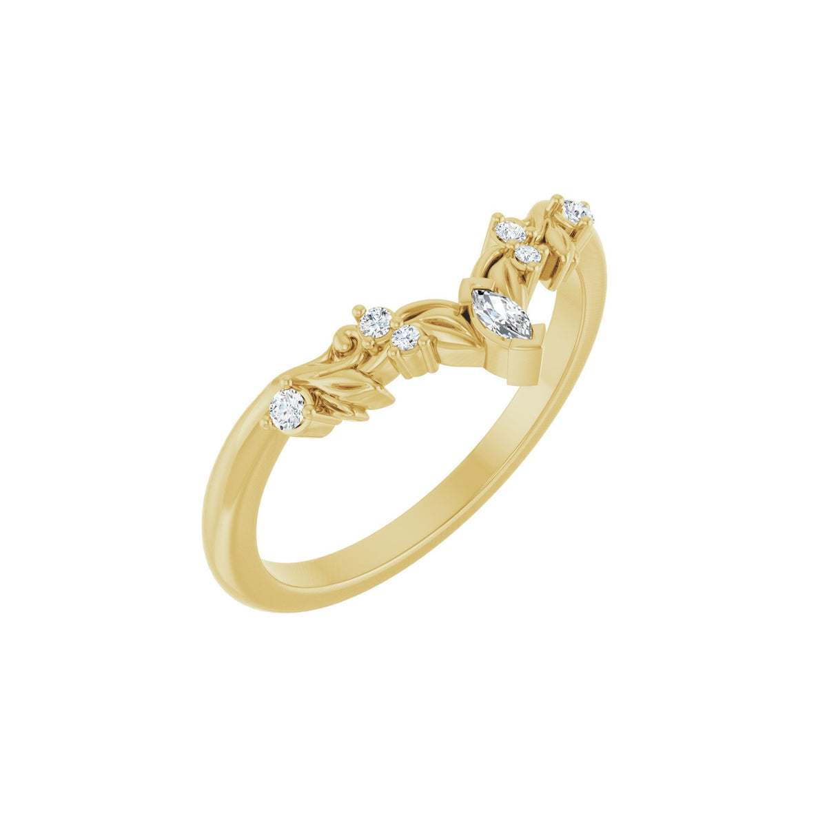 Lab-Grown Diamond Accented Contour Band in 14K Gold, Marquise Diamonds - 14K Yellow Gold