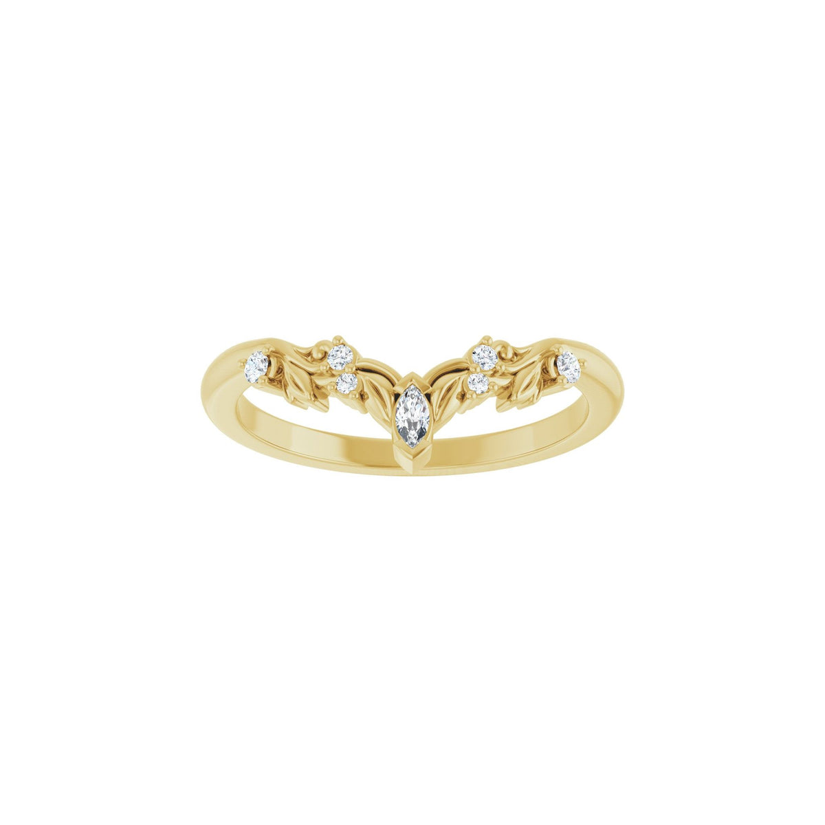 Lab-Grown Diamond Accented Contour Band in 14K Gold, Marquise Diamonds - 14K Yellow Gold