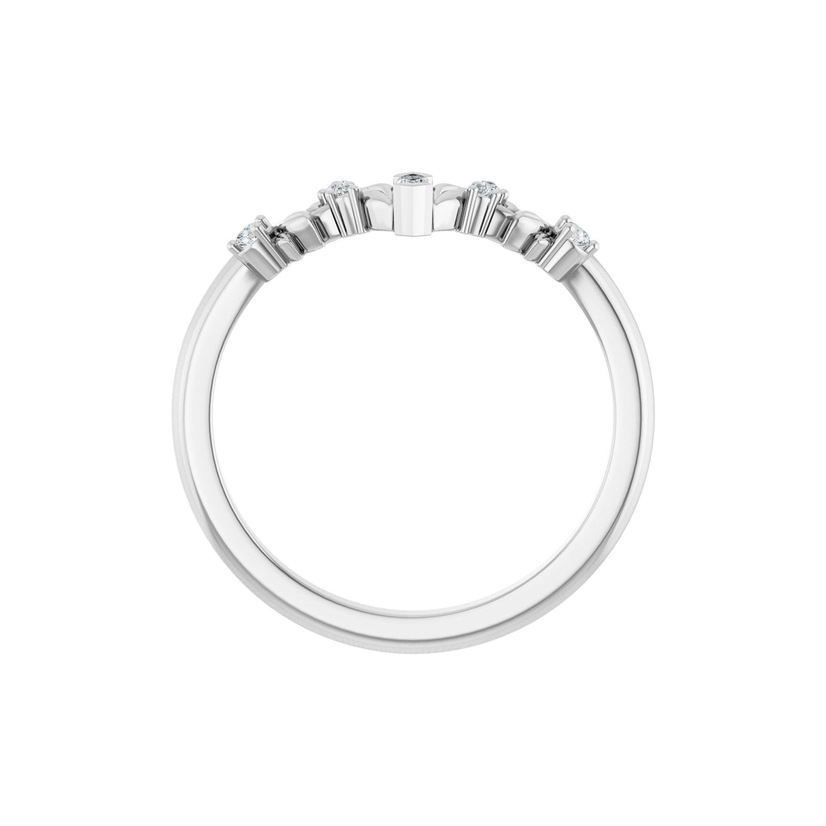 Lab-Grown Diamond Accented Contour Band in 14K Gold, Marquise Diamonds - 14K White Gold