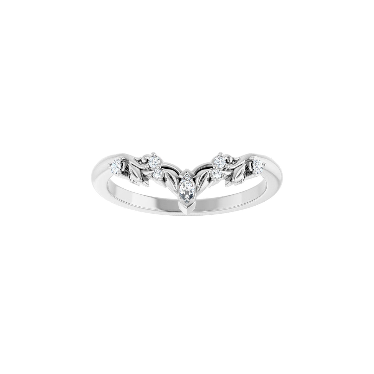 Lab-Grown Diamond Accented Contour Band in 14K Gold, Marquise Diamonds - 14K White Gold