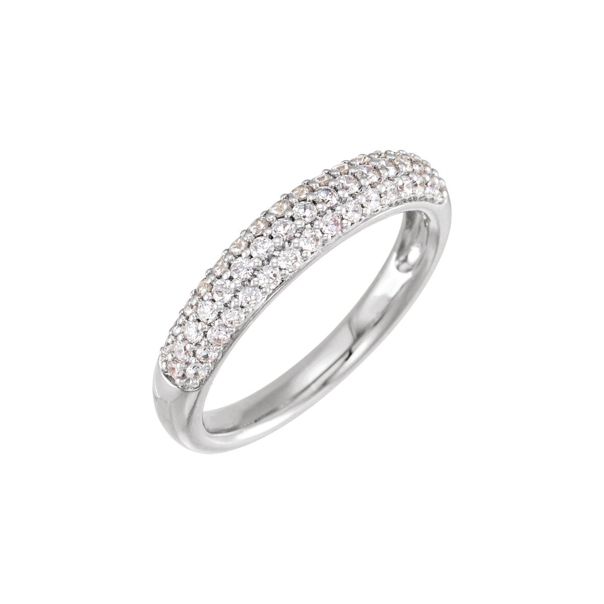 Lab-Grown Diamond Accented Dome Ring in 14K Gold - 14K White Gold