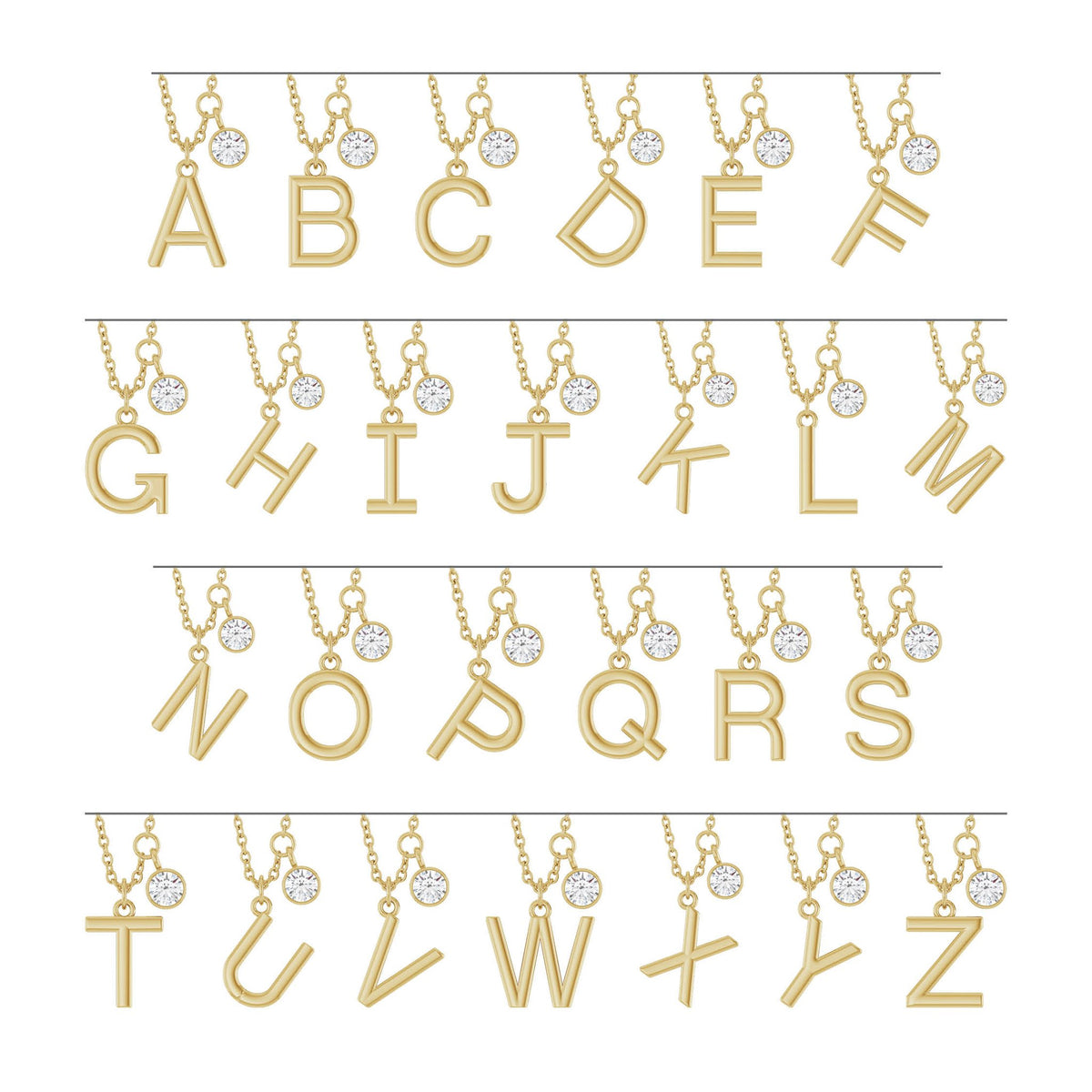 Lab-Grown Diamond Accented Initial Necklace in 14K Gold, Round Diamonds - 14K Yellow Gold