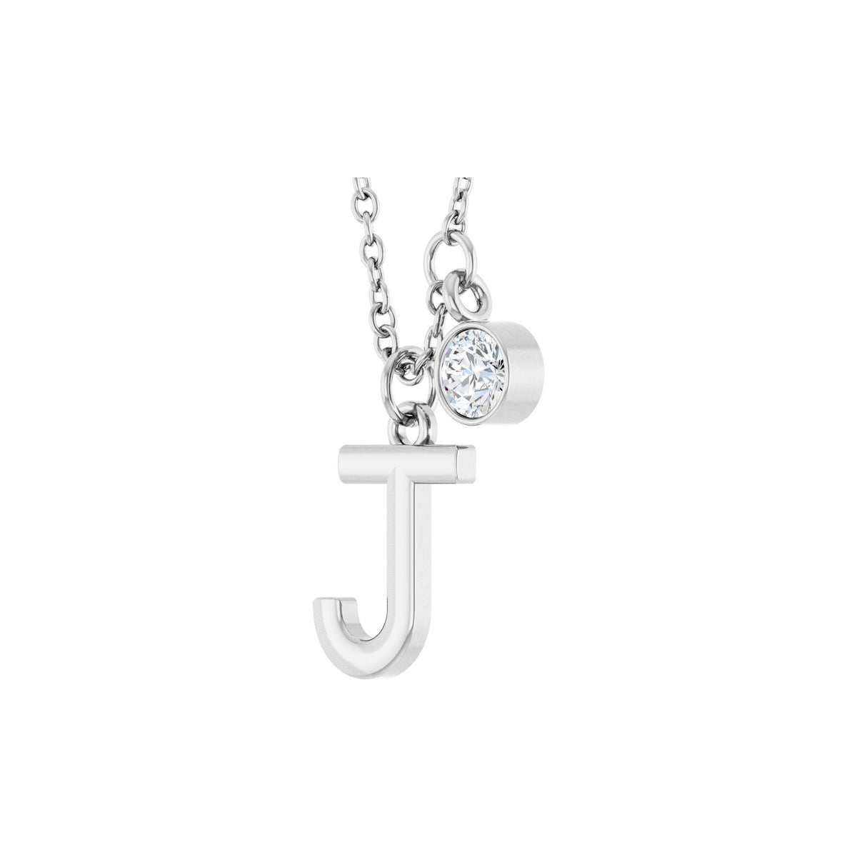 Lab-Grown Diamond Accented Initial Necklace in 14K Gold, Round Diamonds - 14K White Gold