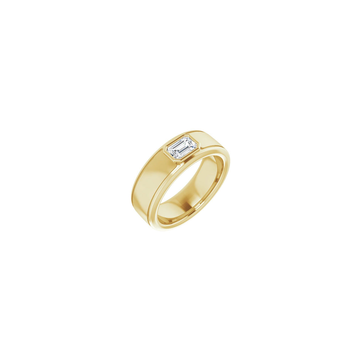 Lab-Grown Diamond Grooved Bezel-Set Solitaire Band in 14K Gold - 14K Yellow Gold