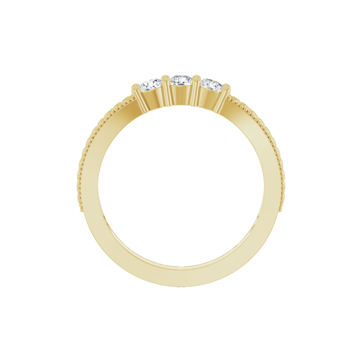 Lab-Grown Diamond Milgrain Edge Floral Three-Stone Anniversary Band in 14K Gold - 14K Yellow Gold