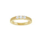 Lab-Grown Diamond Milgrain Edge Floral Three-Stone Anniversary Band in 14K Gold - 14K Yellow Gold