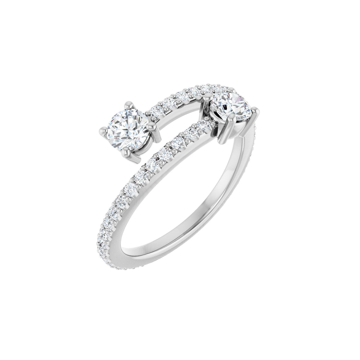 Lab-Grown Diamond Two-Stone Bypass Ring in 14K Gold - 14K White Gold