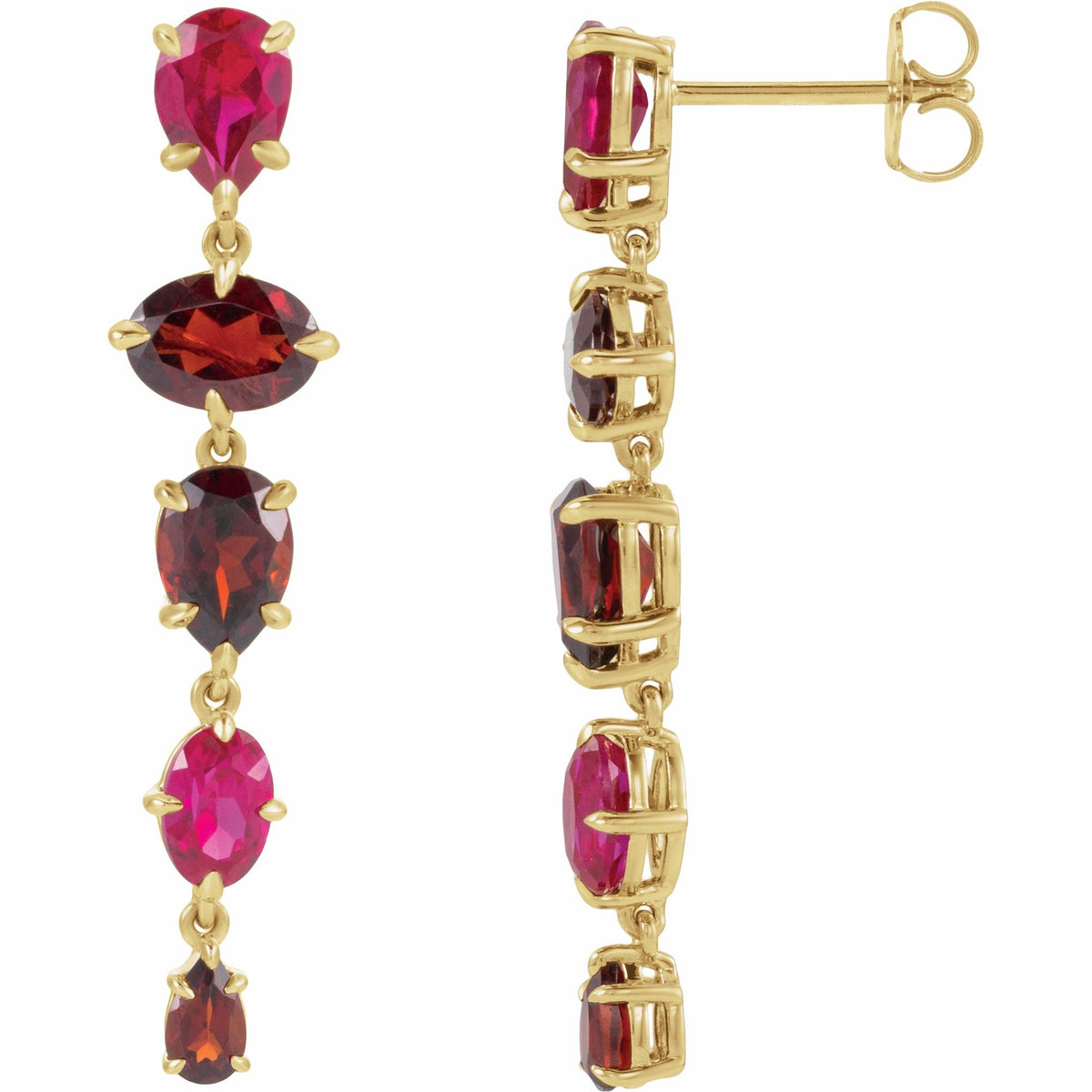 Lab-Grown Ruby & Natural Mozambique Garnet Dangle Earrings in 14K Yellow Gold - 14K Yellow Gold