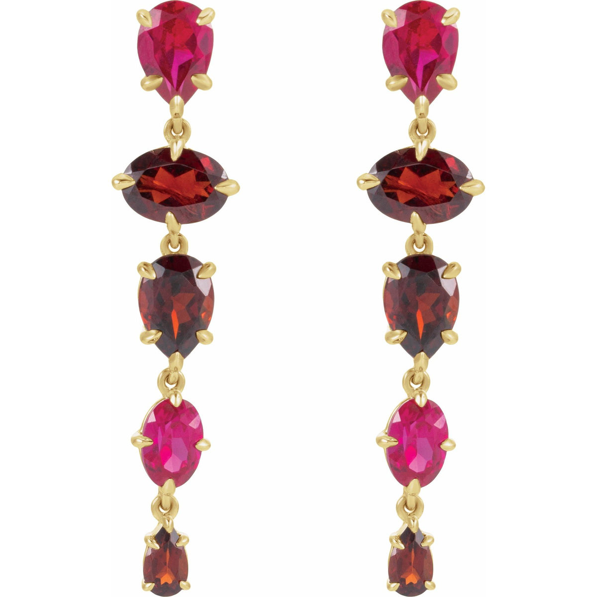 Lab-Grown Ruby & Natural Mozambique Garnet Dangle Earrings in 14K Yellow Gold - 14K Yellow Gold