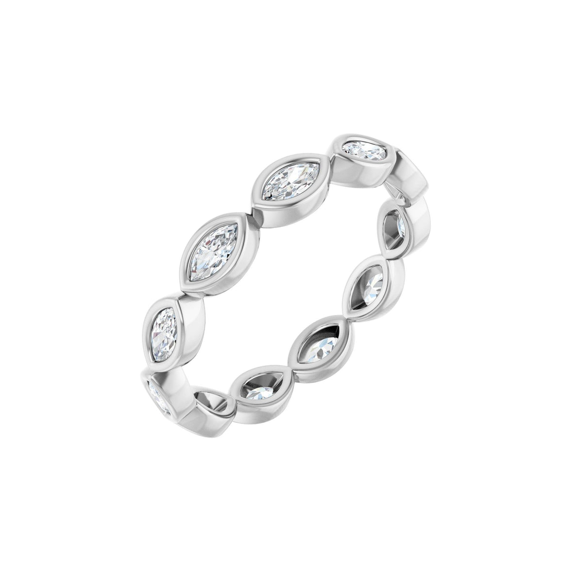 Marquise Diamond Bezel-Set Eternity Band in 14K Gold - 14K White Gold