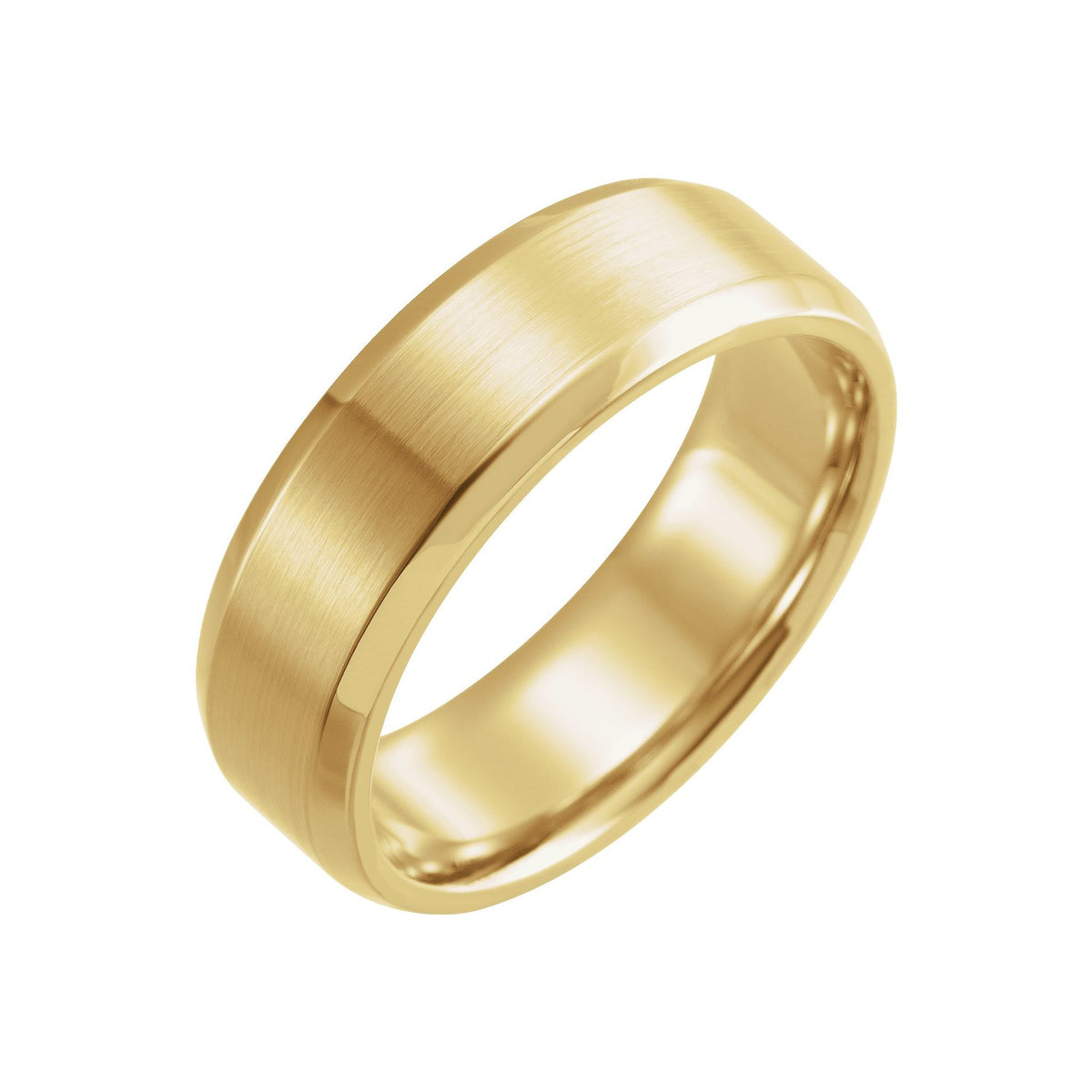Men's Beveled-Edge Comfort-Fit Flat Band with Satin Finish in 14K & 18K Gold or Platinum - 14K Yellow Gold