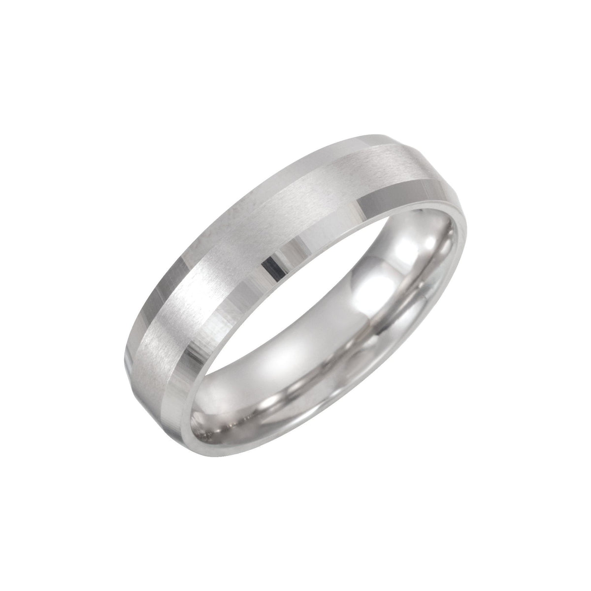 Men's Beveled-Edge Comfort-Fit Flat Band with Satin Finish in 14K & 18K Gold or Platinum - 14K White Gold