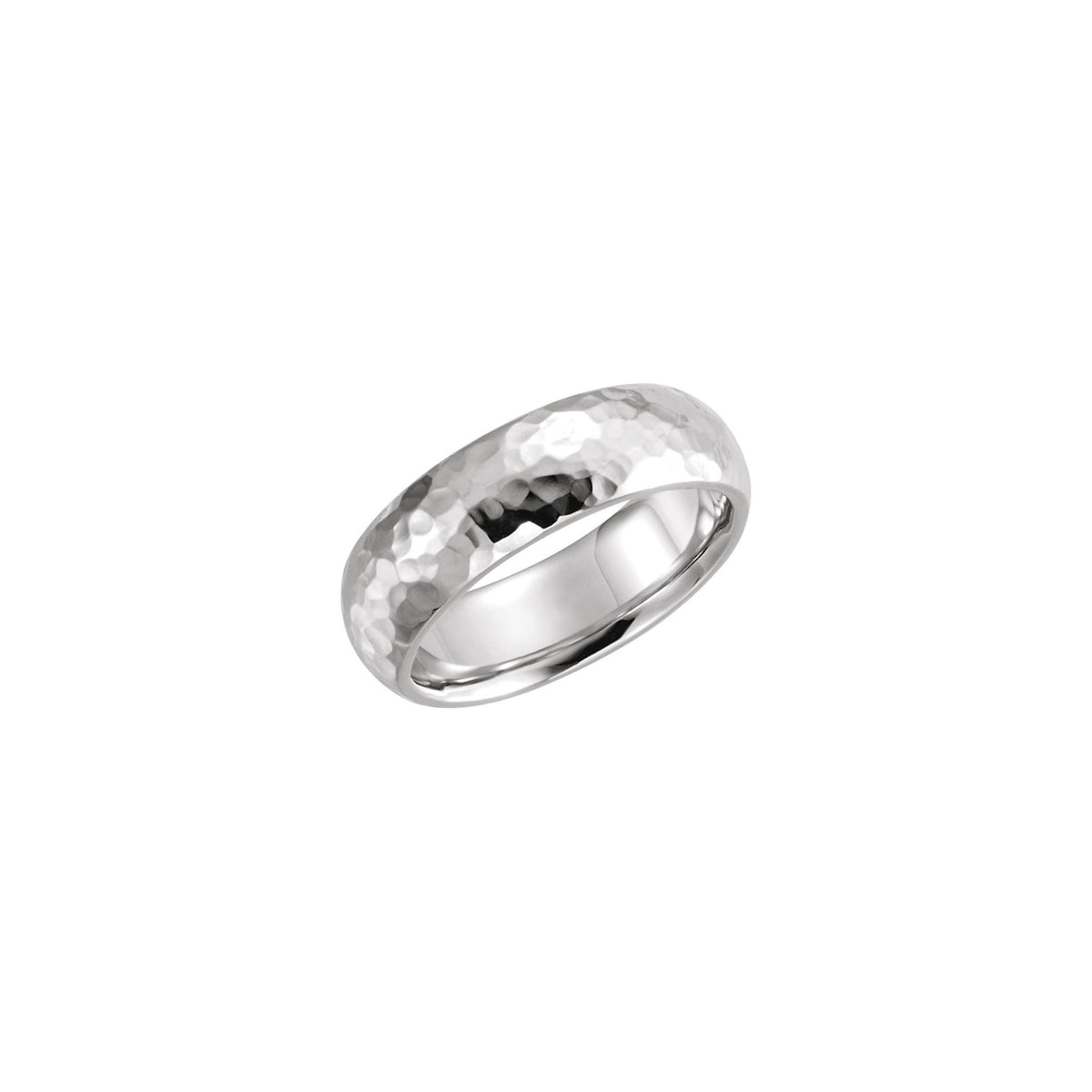 Men's Comfort-Fit Half Round Band with Hammer Finish in 14K & 18K Gold - 14K White Gold