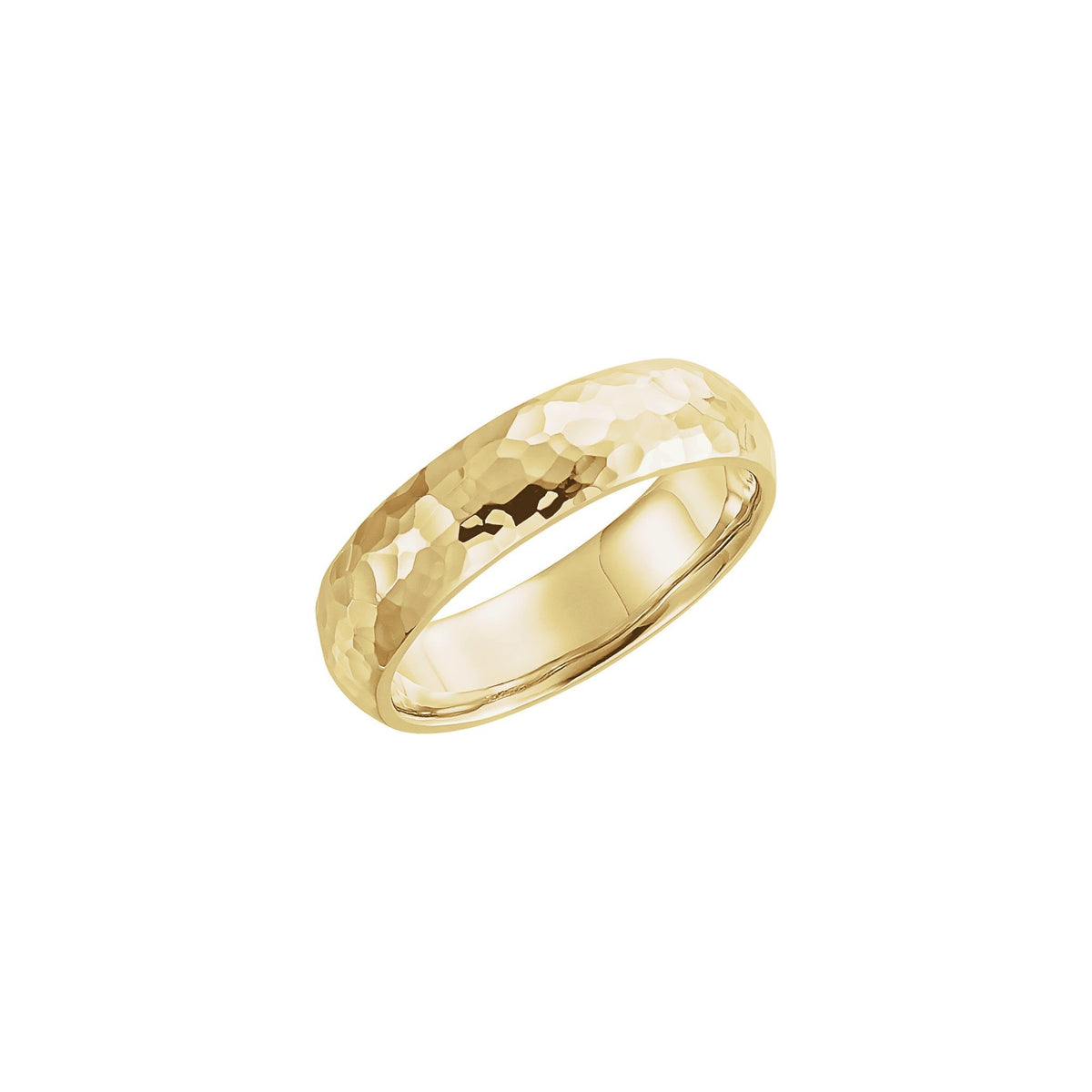 Men's Comfort-Fit Half Round Band with Hammer Finish in 14K & 18K Gold - 14K Yellow Gold
