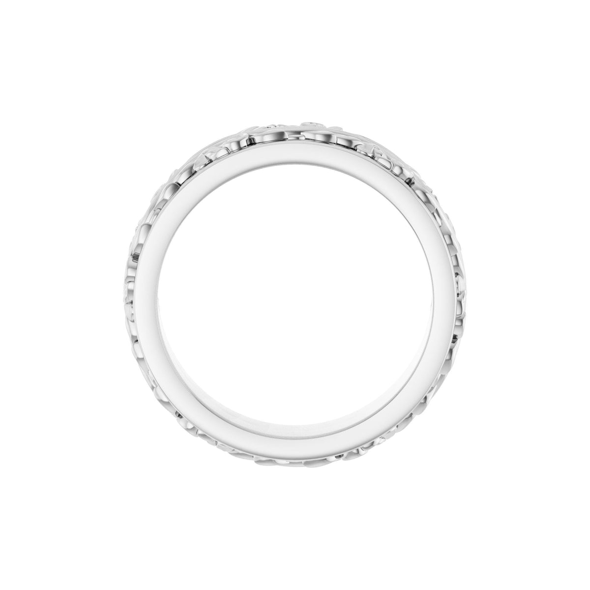 Men's Floral Inlay Flat Band in 14K Gold - 14K White Gold