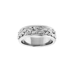 Men's Floral Inlay Flat Band in 14K Gold - 14K White Gold