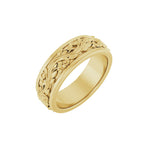 Men's Floral Inlay Flat Band in 14K Gold - 14K Yellow Gold